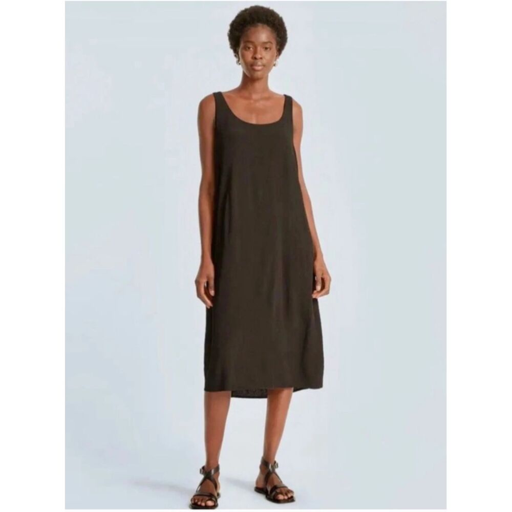 Everlane Naia Ripple Midi Tank Dress S Black Textured Minimalist Quiet Luxury